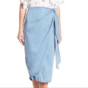 CODEXMODE Knot Front Chambray Wrap Skirt
